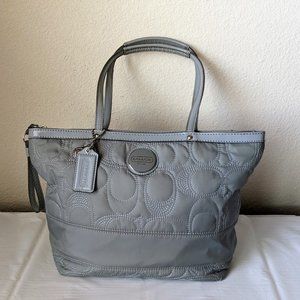 COACH Gray Signature Stitch Quilted Nylon Tote